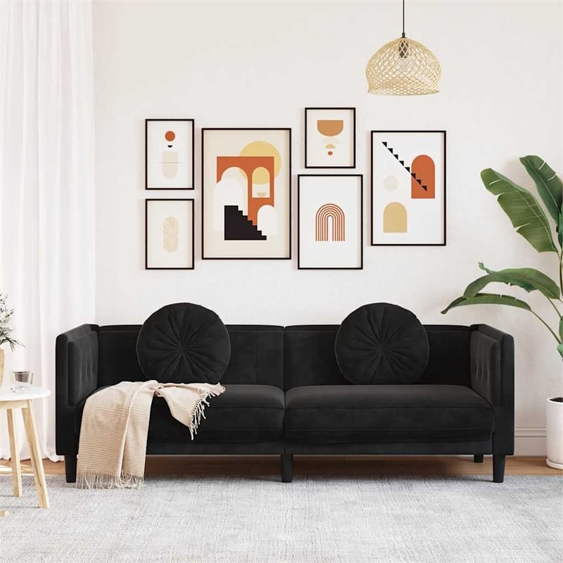 Vidaxl 3-Seater Sofa in Black Polyester Velvet