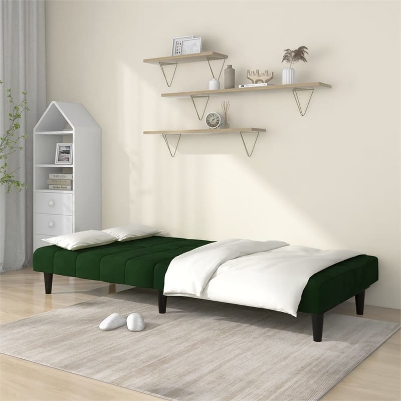 Vidaxl Sofa Bed in Dark Green Polyester Velvet