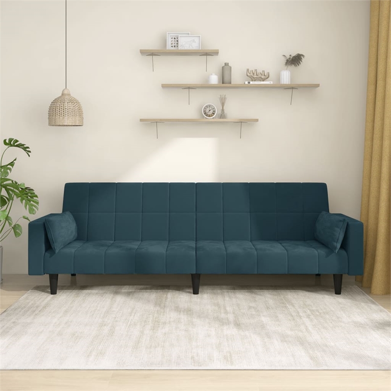 Vidaxl 2-Seater Sofa Bed in Blue Polyester Velvet