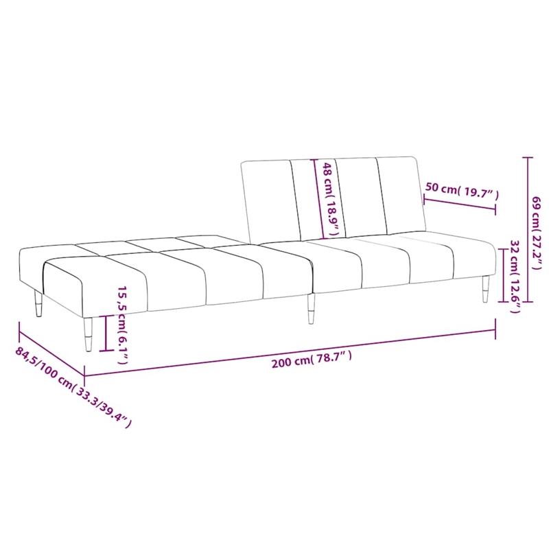 Vidaxl Metal 2-Seater Sofa Bed in Dark Grey Polyester