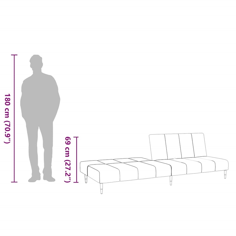 Vidaxl Metal 2-Seater Sofa Bed in Black Polyester Velvet