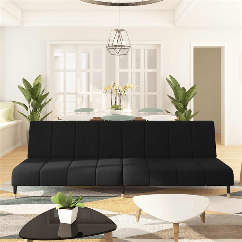Vidaxl Metal 2-Seater Sofa Bed in Black Polyester Velvet