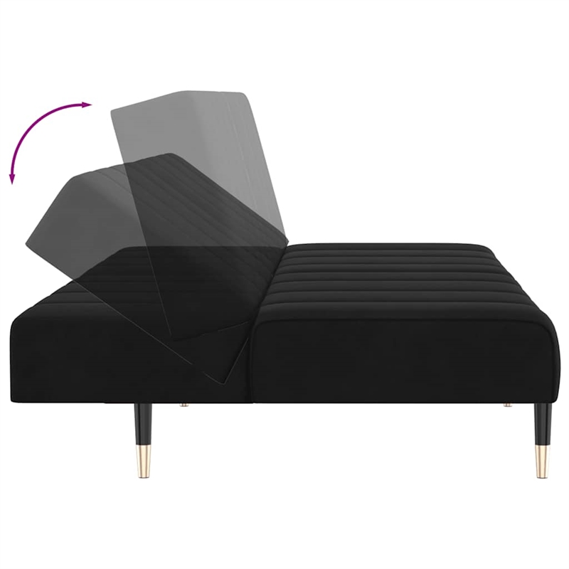 Vidaxl Metal 2-Seater Sofa Bed in Black Polyester Velvet