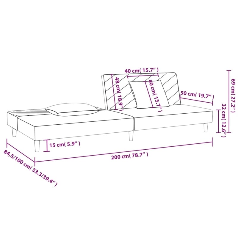 Vidaxl Metal 2-Seater Sofa Bed in Dark Gray Polyester