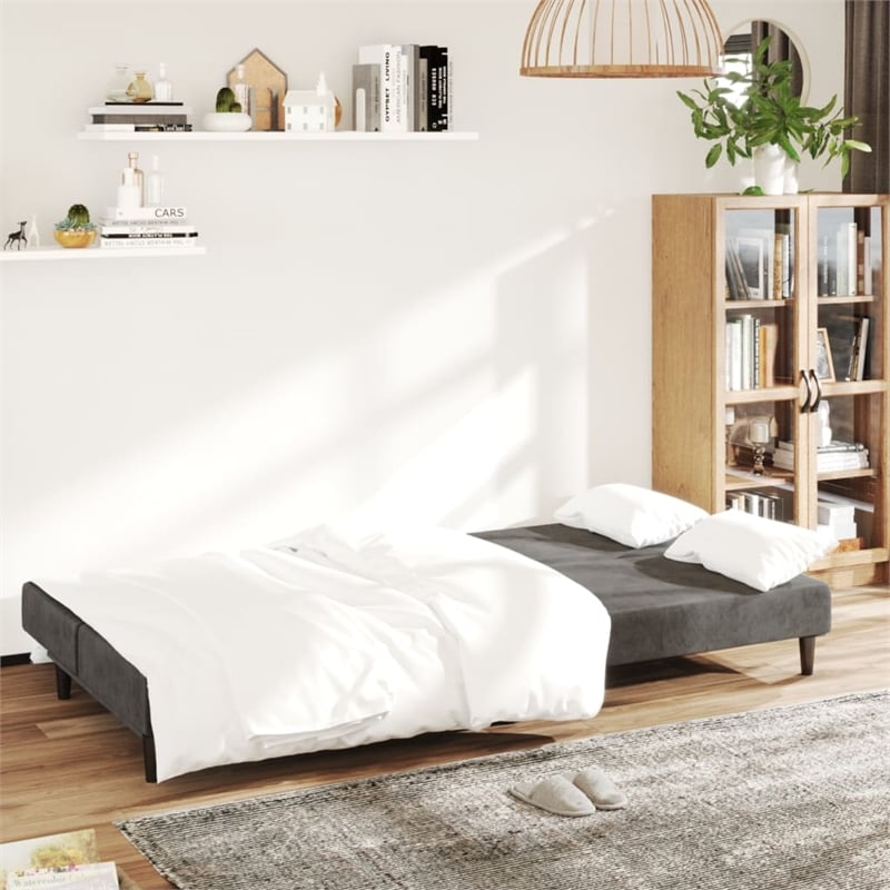 Vidaxl Sofa Bed in Dark Gray Polyester Velvet