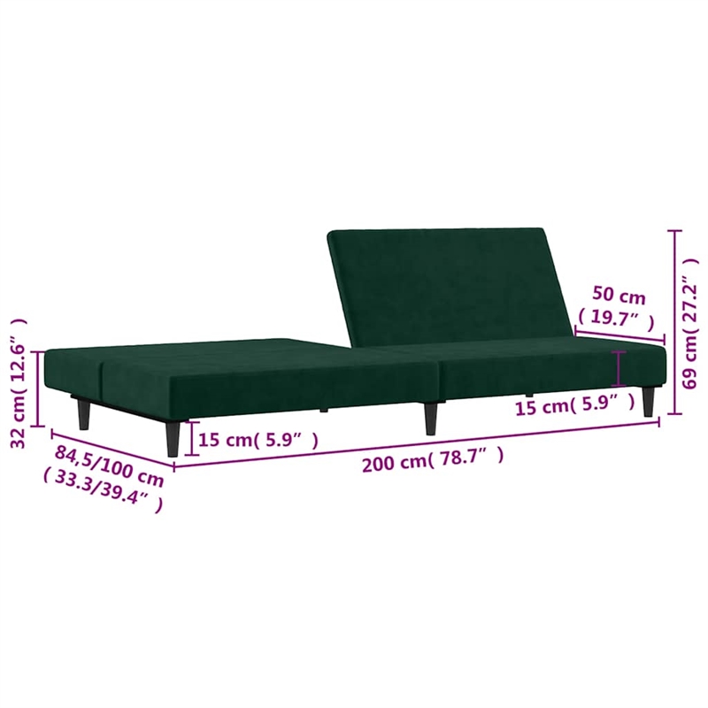 Vidaxl Sofa Bed in Dark Green Polyester Velvet