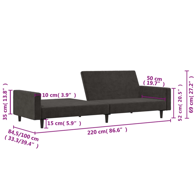 Vidaxl 2-Seater Sofa Bed in Dark Grey Polyester Velvet