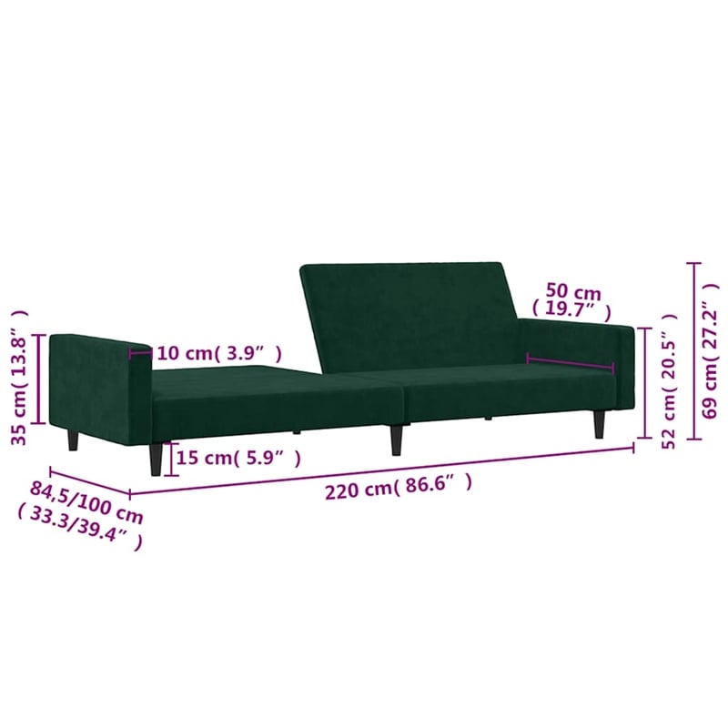 Vidaxl Standard Sofa Bed in Dark Green Velvet