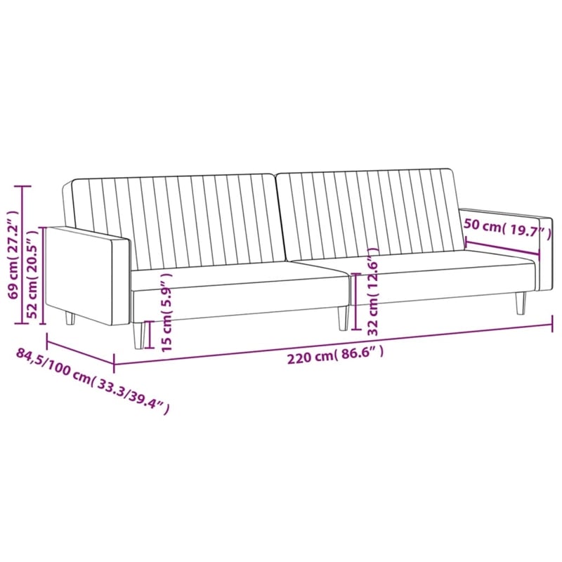 Vidaxl Sofa Bed in Light Grey Polyester Velvet