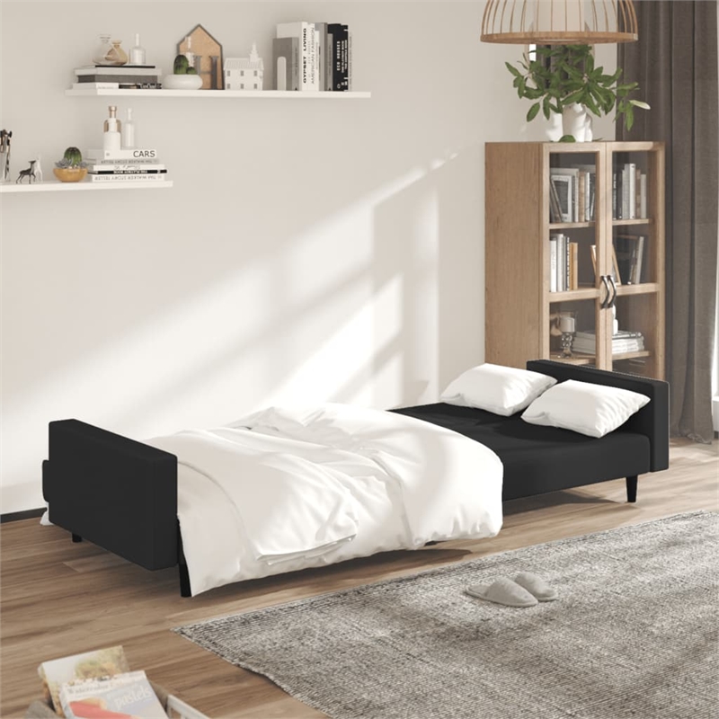 Vidaxl 2-Seater Sofa Bed in Black Polyester Velvet