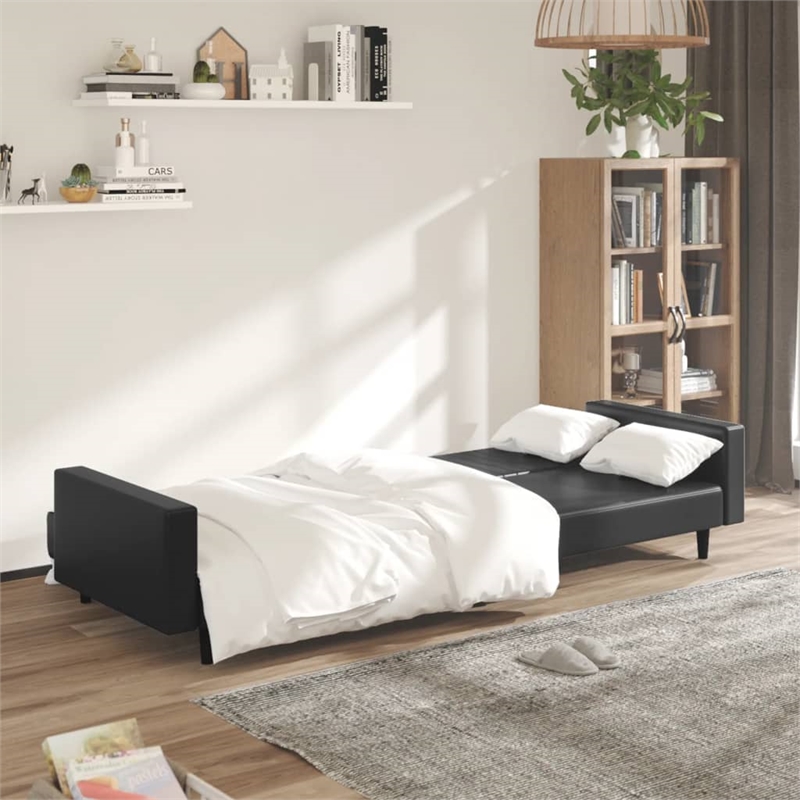 Vidaxl 2-Seater Sofa Bed in Black Faux Leather