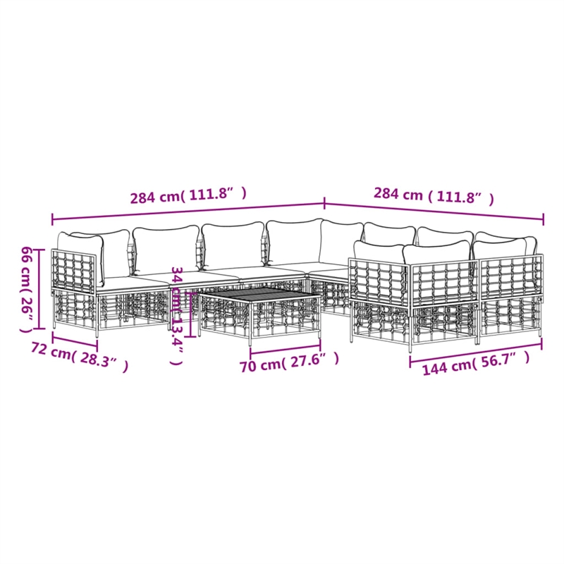 vidaXL Garden Lounge Set Set of 9 Anthracite