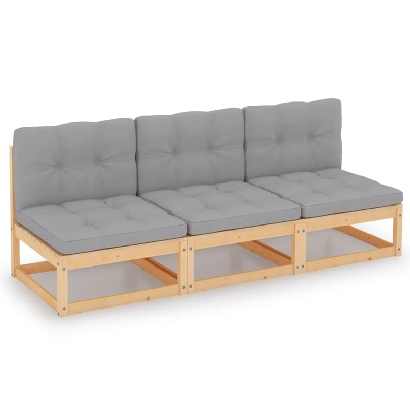 vidaXL Solid Pine Wood & Polyester Garden Sofa in Grey
