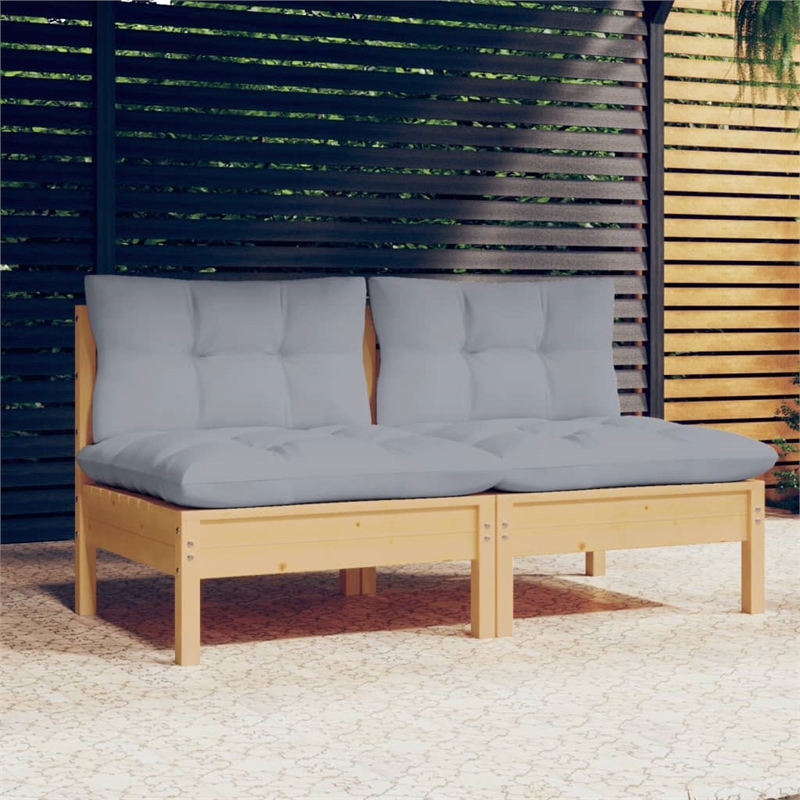 vidaXL 2-Seater Garden Sofa in Gray & Natural Wood