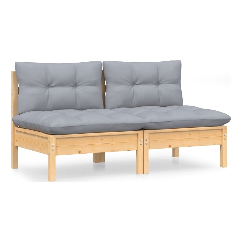 vidaXL 2-Seater Garden Sofa in Gray & Natural Wood