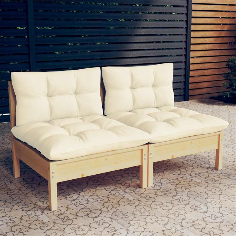 vidaXL Solid Pine Wood & Polyster Fabric 2-Seater Garden Sofa in Cream