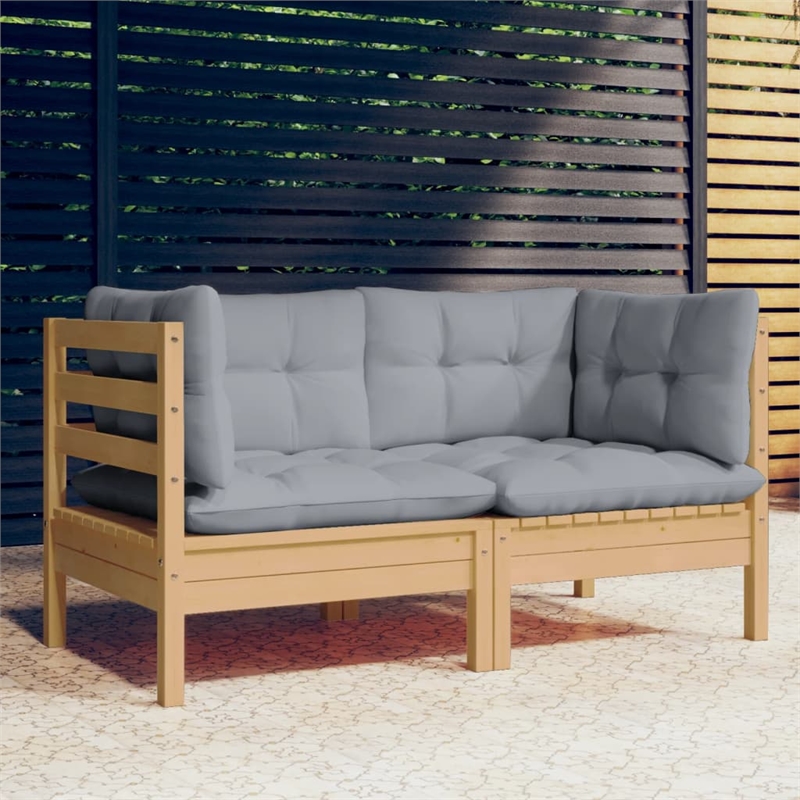 vidaXL 2-Seater Solid Pine Wood & Polyester Fabric Garden Sofa in Grey