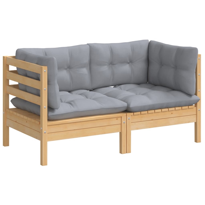 vidaXL 2-Seater Solid Pine Wood & Polyester Fabric Garden Sofa in Grey