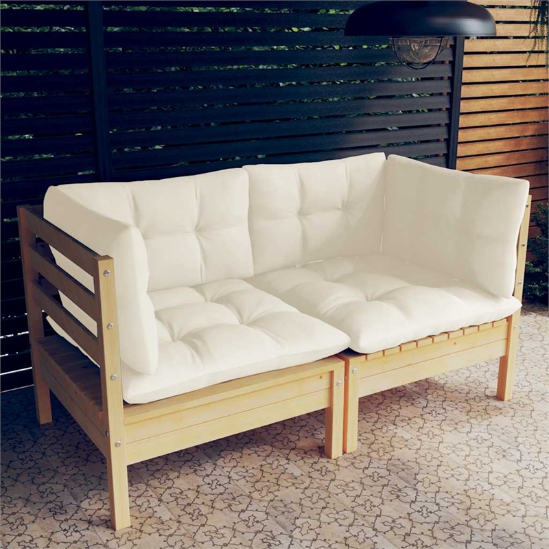 vidaXL 2-Seater Solid Pinewood & Polyster Fabric Garden Sofa in Cream