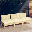 vidaXL 3-Seater Solid Pine Wood & Polyester Garden Sofa in Cream