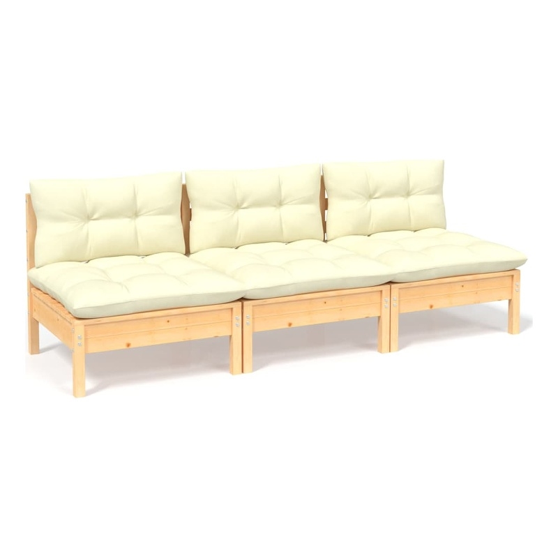 vidaXL 3-Seater Solid Pine Wood & Polyester Garden Sofa in Cream