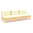 vidaXL 3-Seater Solid Pine Wood & Polyester Garden Sofa in Cream
