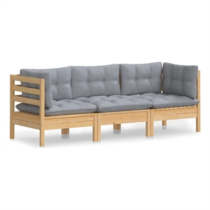 vidaXL 3-Seater Garden Sofa in Grey Cushion & Pine Wood