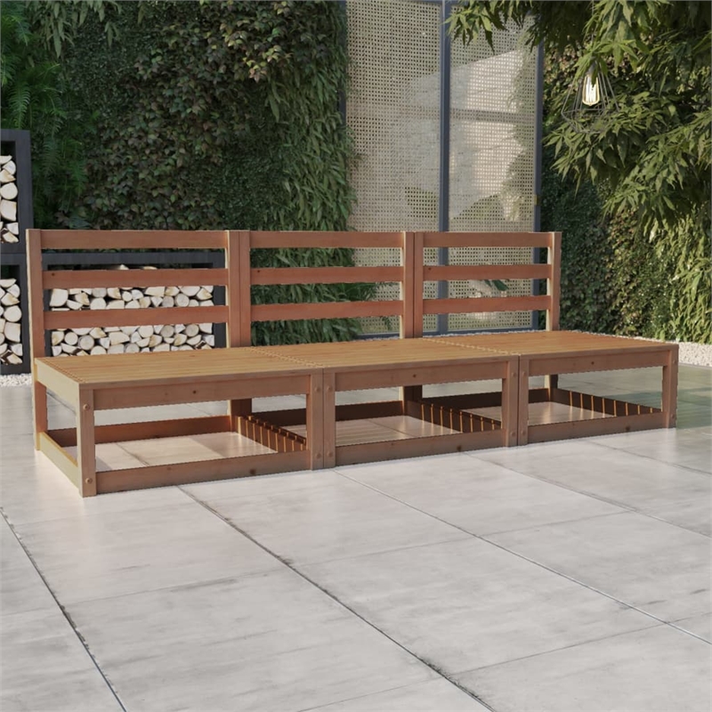 vidaXL Solid Pine Wood 3-Seater Modular 3-Seater Sofa in Honey Brown