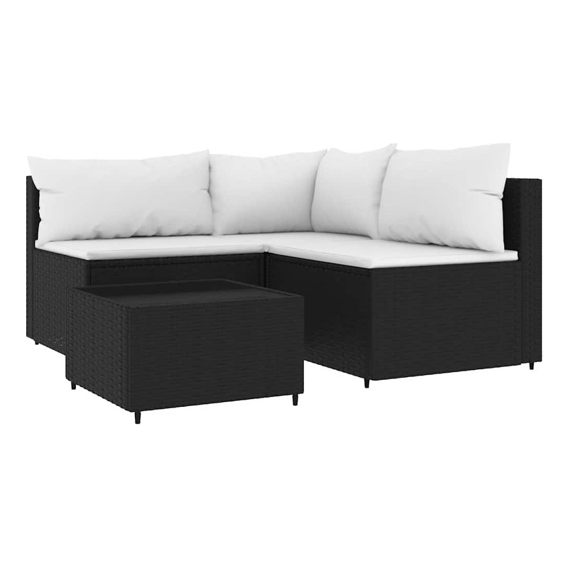 vidaXL PE Rattan Powder-Coated Steel & Tempered Glass Patio Lounge Set in Black