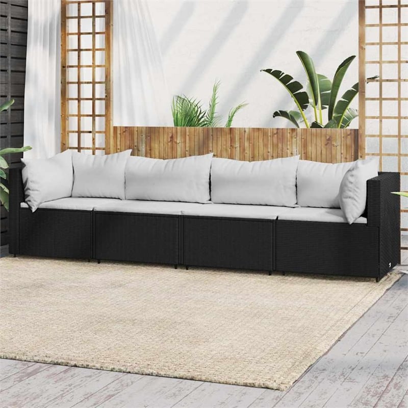 vidaXL Patio Lounge Set Black & White Cushions