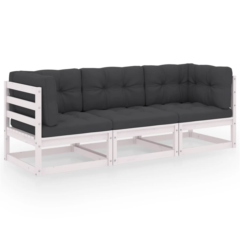 vidaXL 3-Seater Solid Pinewood Durable Outdoor Garden Sofa in White