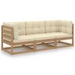 vidaXL Solid Pinewood & Polyster Fabric Garden Sofa in Honey Brown
