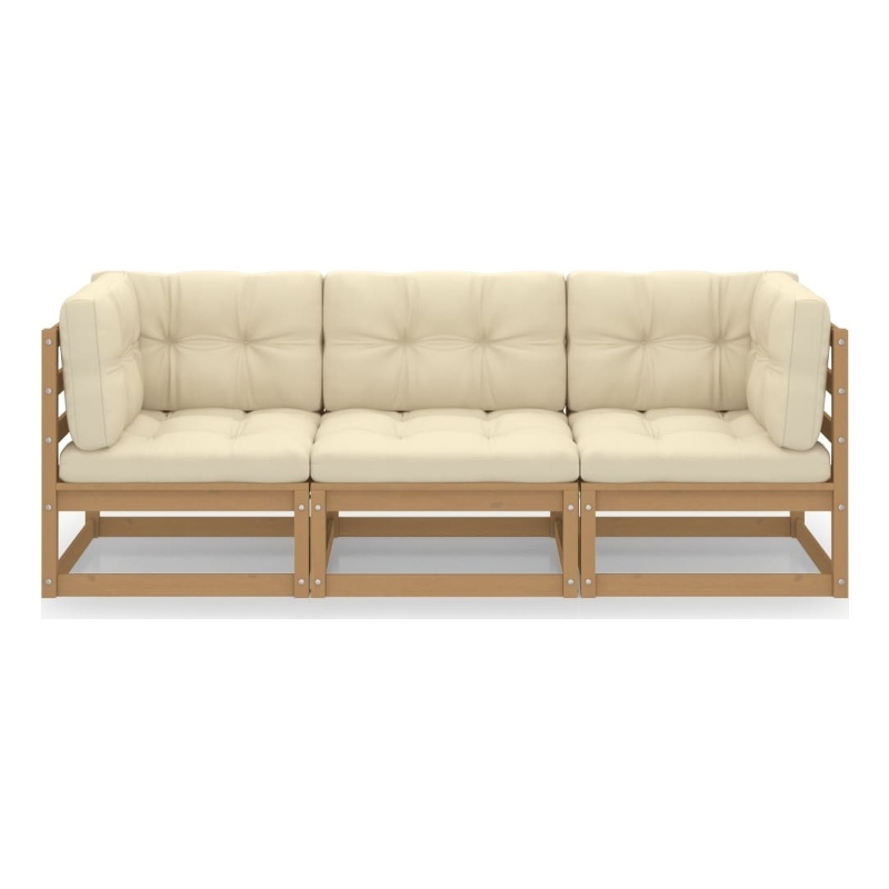 vidaXL Solid Pinewood & Polyster Fabric Garden Sofa in Honey Brown