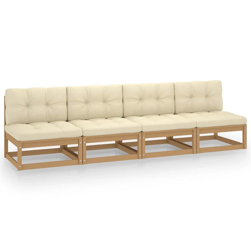 vidaXL 4-Seater Solid Pinewood Garden Sofa in Honey Brown & Cream