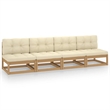 vidaXL 4-Seater Solid Pinewood Garden Sofa in Honey Brown & Cream