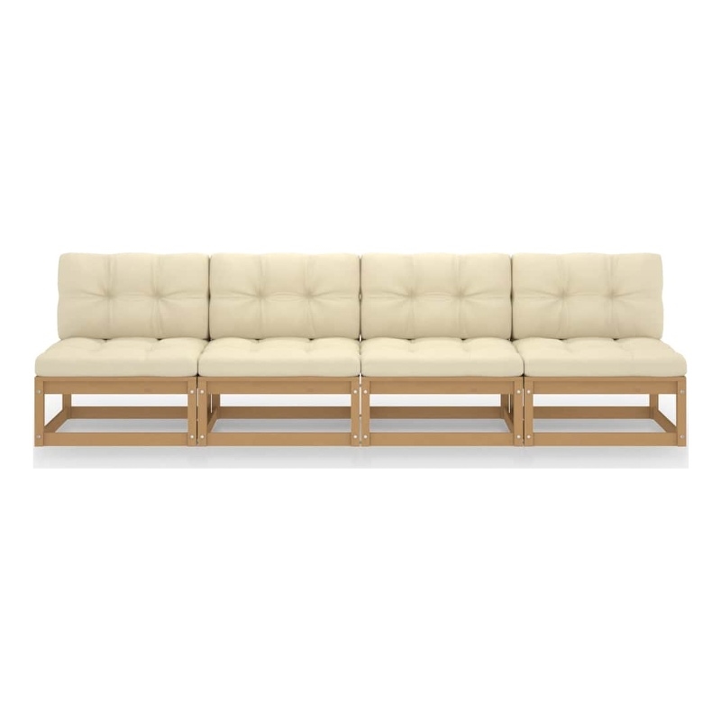 vidaXL 4-Seater Solid Pinewood Garden Sofa in Honey Brown & Cream