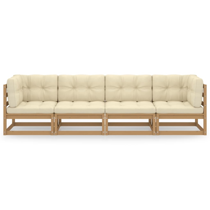 vidaXL Solid Pinewood & Polyester Fabric Garden Sofa in Honey Brown & Cream