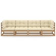 vidaXL Solid Pinewood & Polyester Fabric Garden Sofa in Honey Brown & Cream