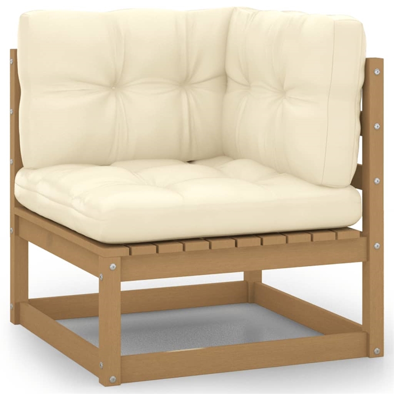 vidaXL Solid Pinewood & Polyester Fabric Garden Sofa in Honey Brown & Cream