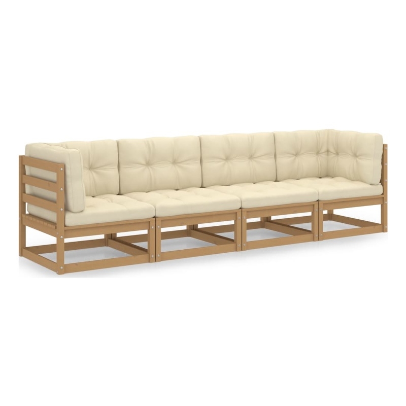 vidaXL Solid Pinewood & Polyester Fabric Garden Sofa in Honey Brown & Cream
