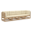 vidaXL Solid Pinewood & Polyester Fabric Garden Sofa in Honey Brown & Cream