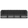 vidaXL 4-Seater Solid Pine Wood & Polyester Garden Sofa in Black