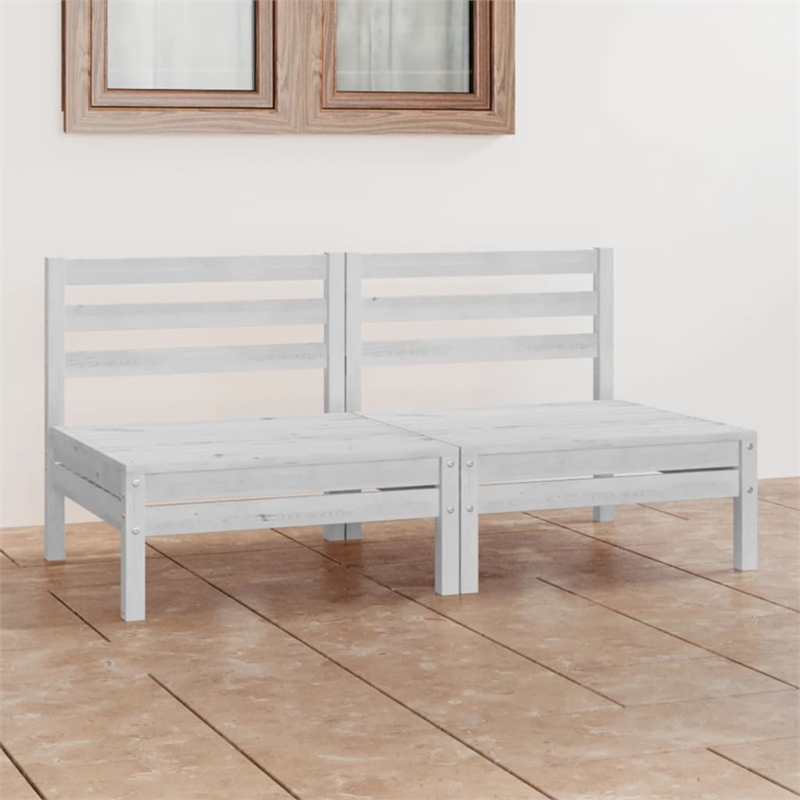 vidaXL Solid Pinewood Medium Garden Sofa Square Garden Sofa in White