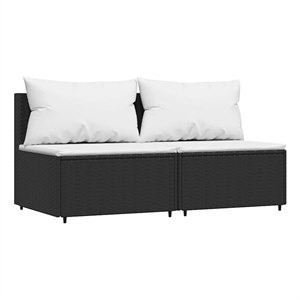 vidaXL PE Rattan Standard Patio Middle Sofa in Black With White Cushions