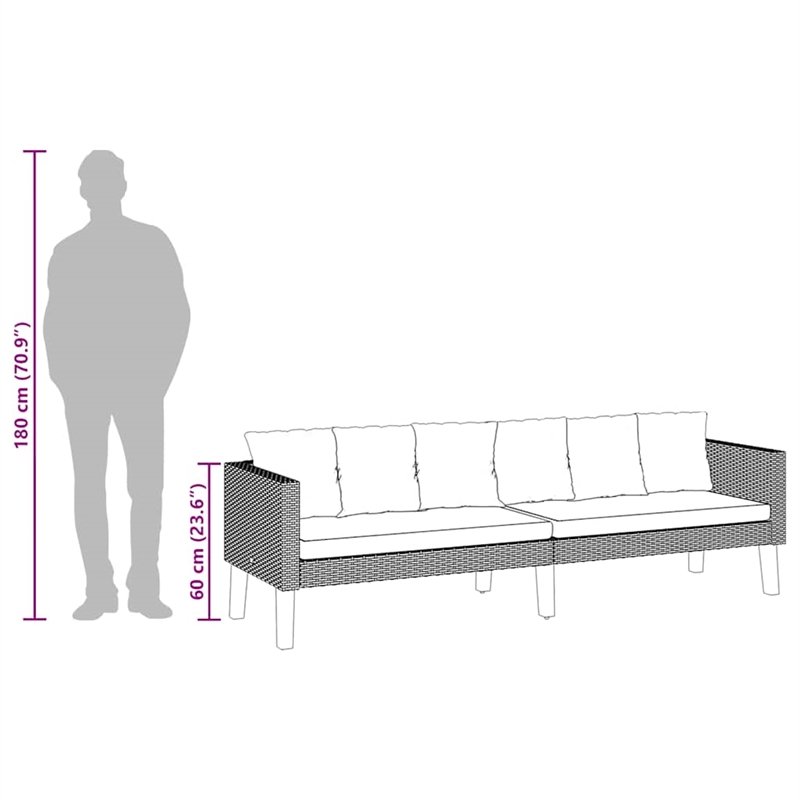 vidaXL 3-Seater Modular Garden Sofa in Black