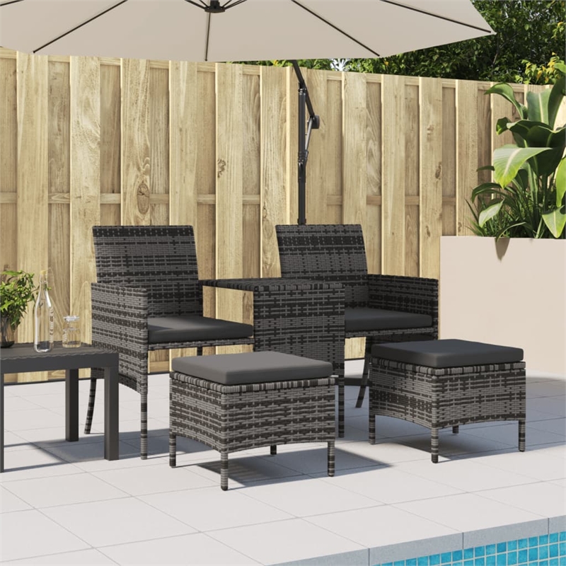 vidaXL PE Rattan 2 Seater Removable Covers Patio Sofa Set in Grey