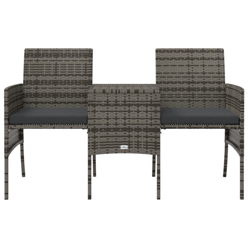 vidaXL PE Rattan 2 Seater Removable Covers Patio Sofa Set in Grey