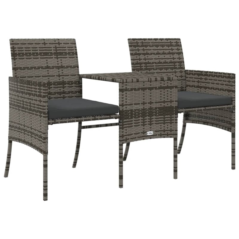 vidaXL PE Rattan 2 Seater Removable Covers Patio Sofa Set in Grey