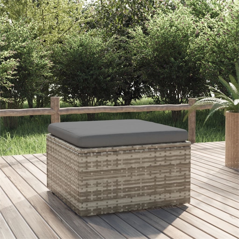 vidaXL PE Rattan & Powder-Coated Steel Footrest in Grey