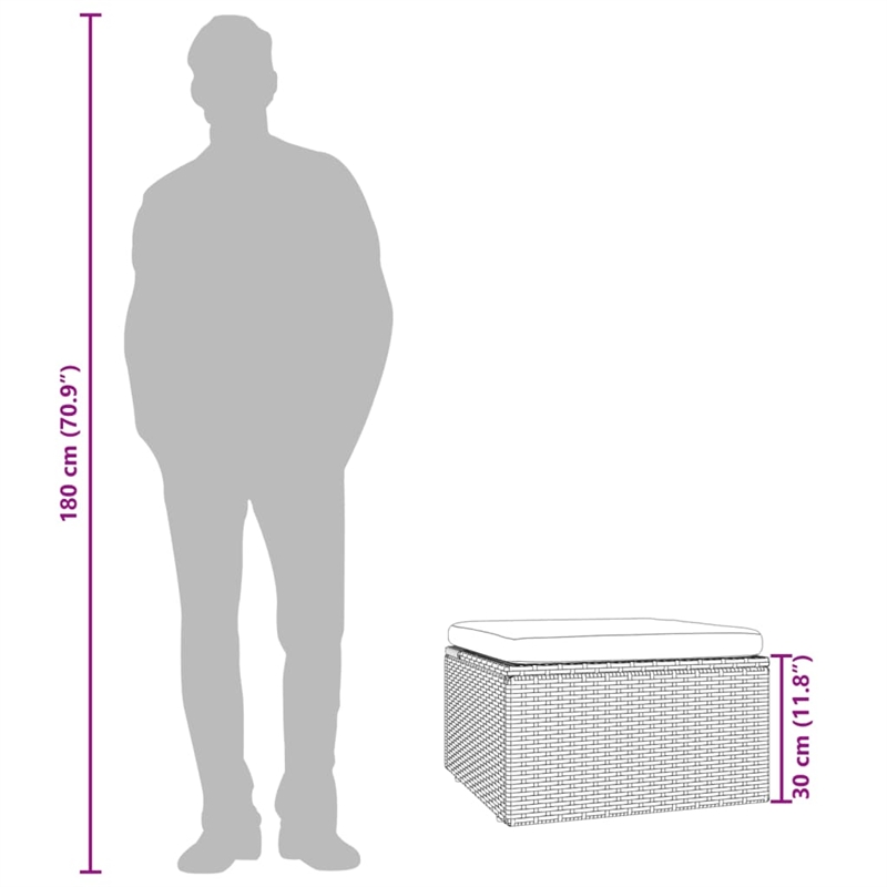 vidaXL PE Rattan & Powder-Coated Steel Footrest in Grey